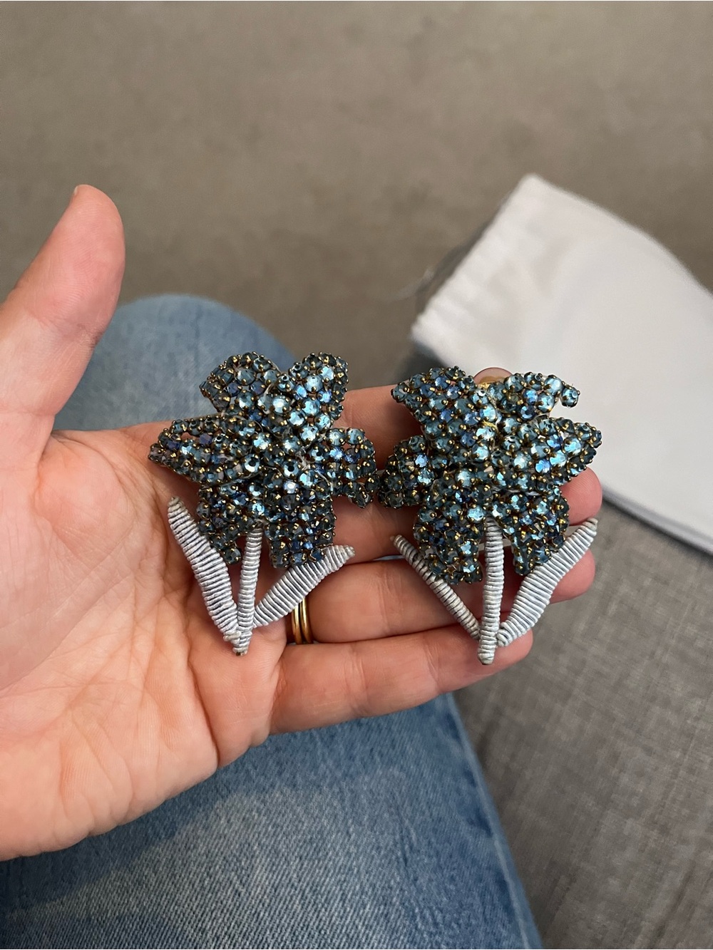 Rebecca de Ravenel Blue Crystal Floral Statement Clip-On Earrings